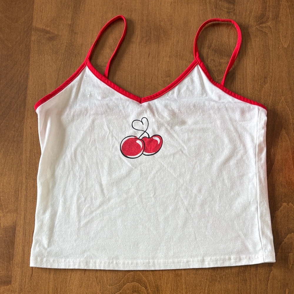 ROMWE White and Red Cherry Crop Top Set